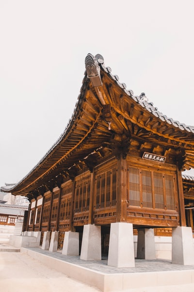 Brown and white wooden temples
